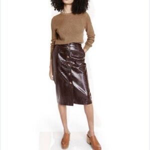 Rachel Comey Shiny Brown Midi Skirt